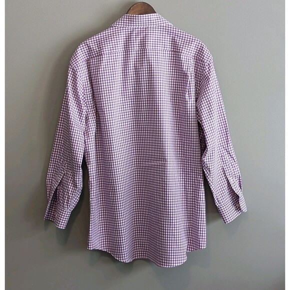 Tasso Elba Size XL Purple Check Shirt Non Iron Dress Mens 17.5 Extra Large LS - Picture 4 of 4